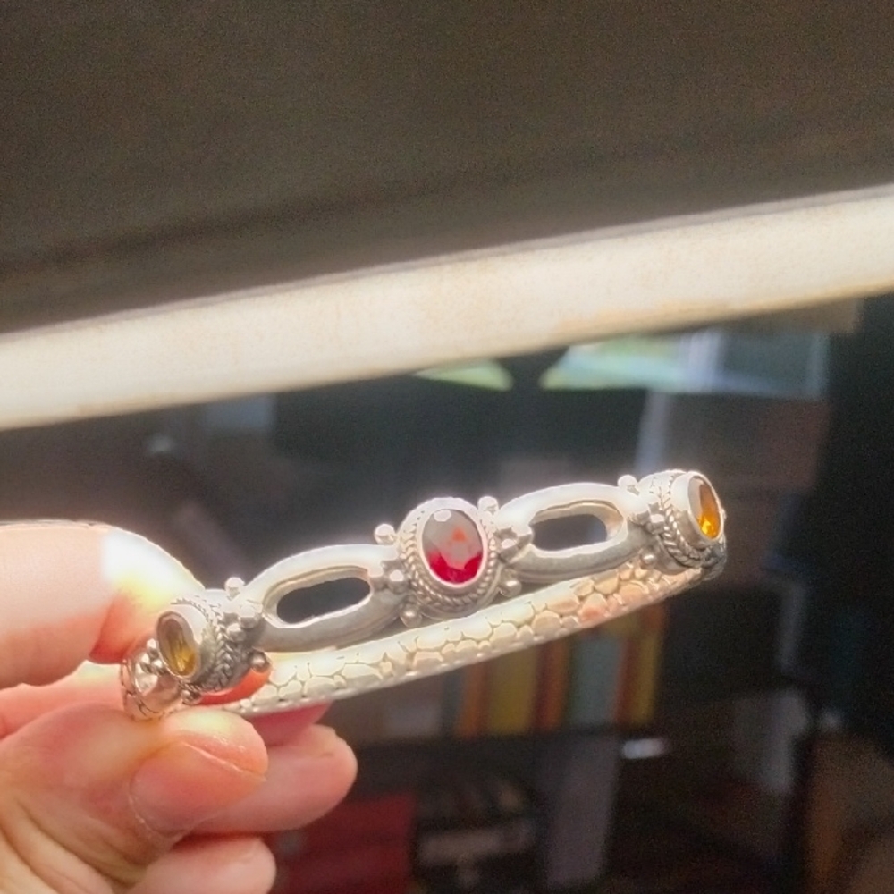 Sarda Bali 925 Sterling Silver Gemstone Cuff Bangle Bracelet